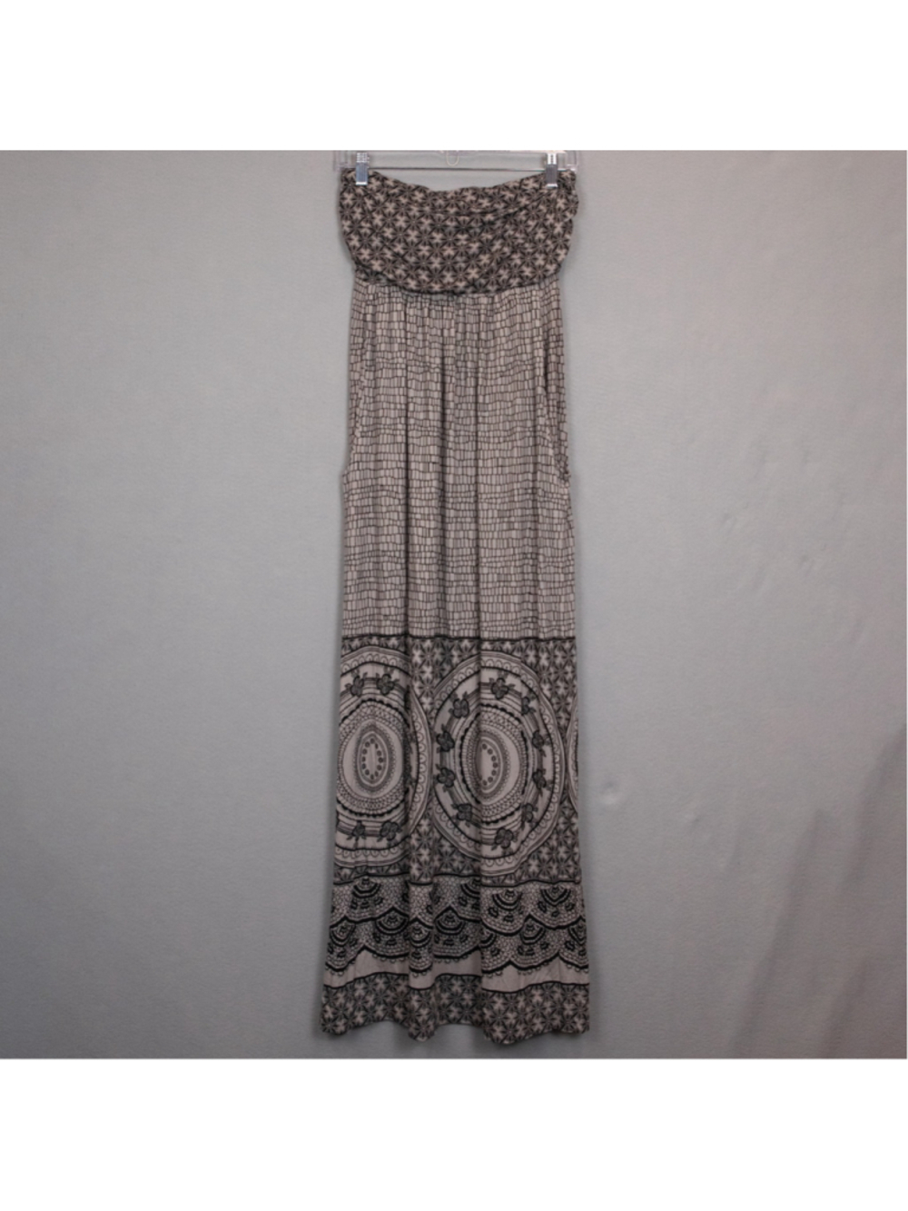 Soma Camille gray black floral and geometric print strapless maxi dress NWT-M
